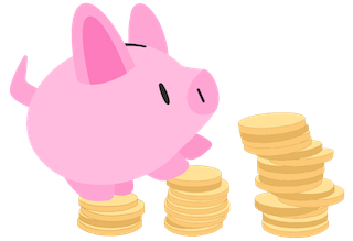 A cartoon illustration of a pink piggybank.